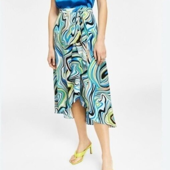 Bar III Tropical Green and Pink Floral Skirt - Picture 1 of 7